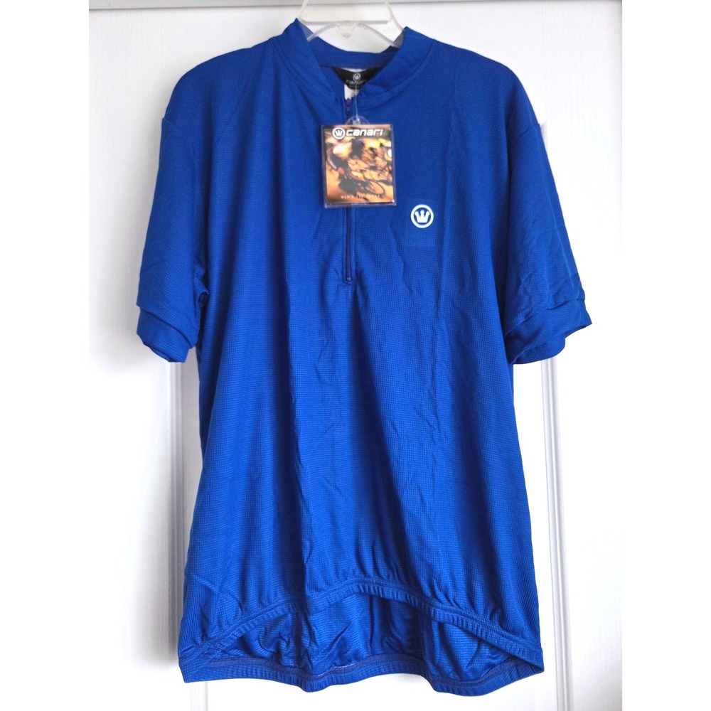 Canari Mens Cycling Jersey Royal Blue Quarter Zip Short Sleeve Waffle Knit Sz XL